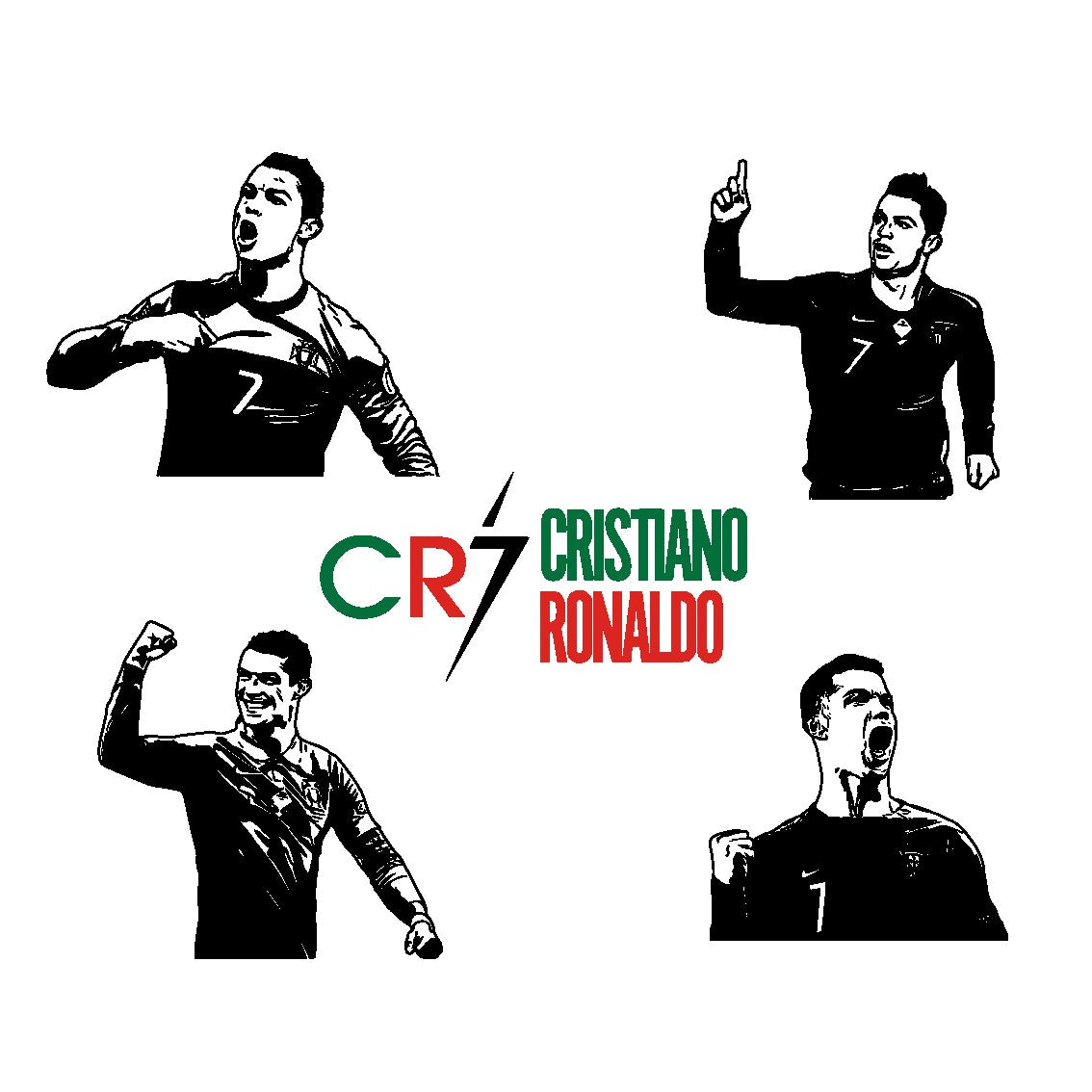 Cristiano Ronaldo Portugal Bundle Silhouette Vector Clipart Print files