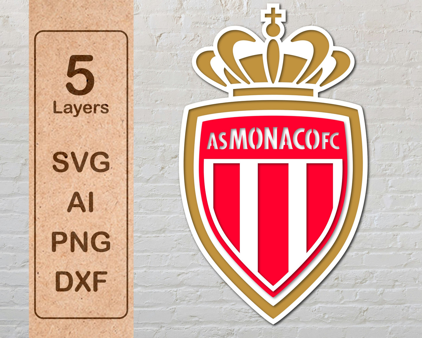 AS Monaco FC football club logo Layered Laser Cut files