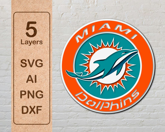 Miami Dolphins Multi Layered Laser Cut files svg dxf ai png