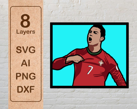 Cristiano Ronaldo Portugal Layered Laser Cut files svg dxf ai png