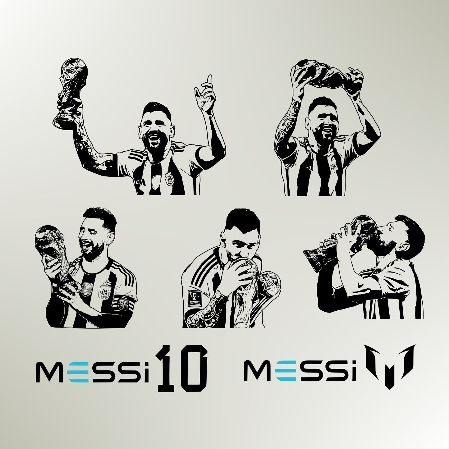 Lionel Messi Argentina World Cup 2022 Bundle Silhouette Vector Clipart Print files