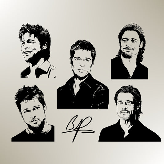 Brad Pitt Bundle Silhouette Vector Clipart Print files