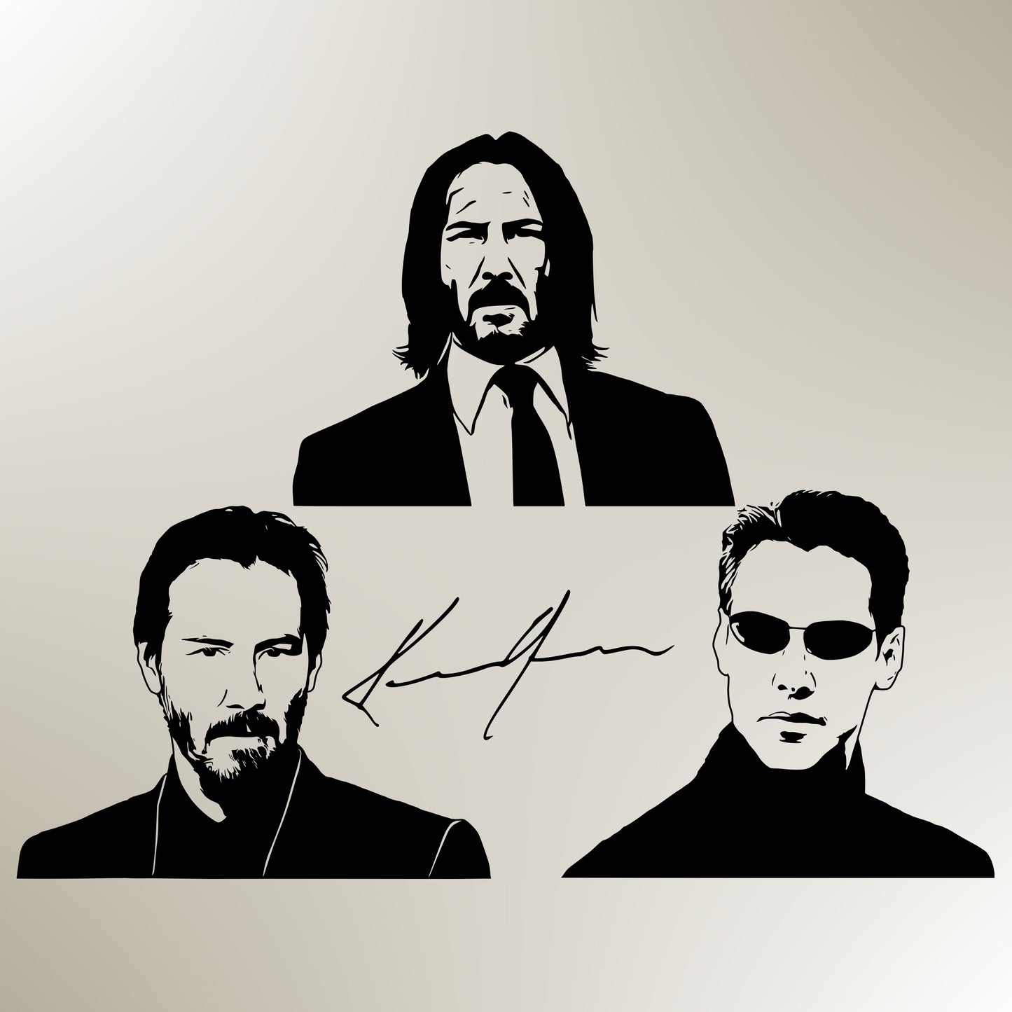 Keanu Reeves Bundle Silhouette Vector Clipart Print files