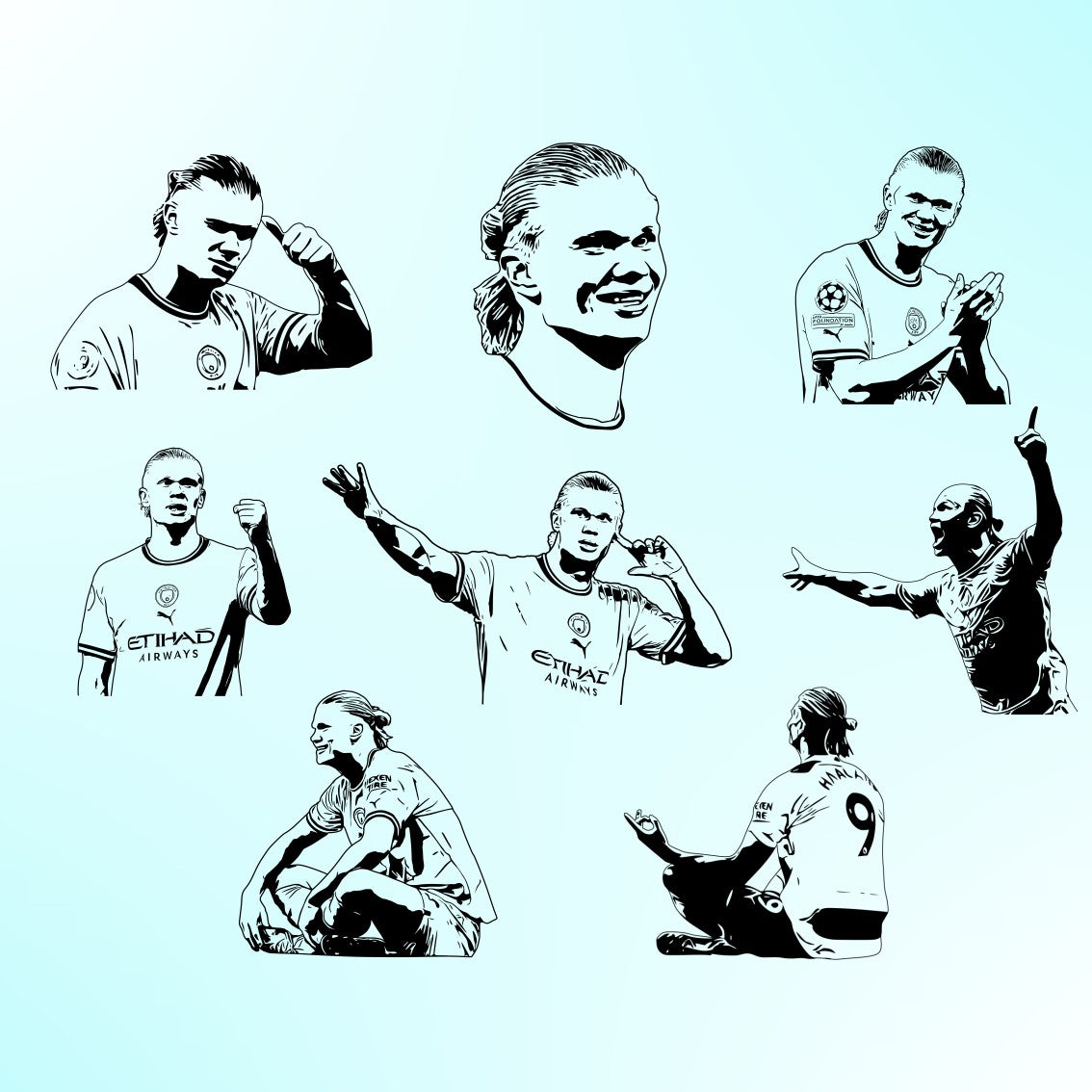 Erling Haaland Manchester City Bundle Silhouette Vector Clipart Print files