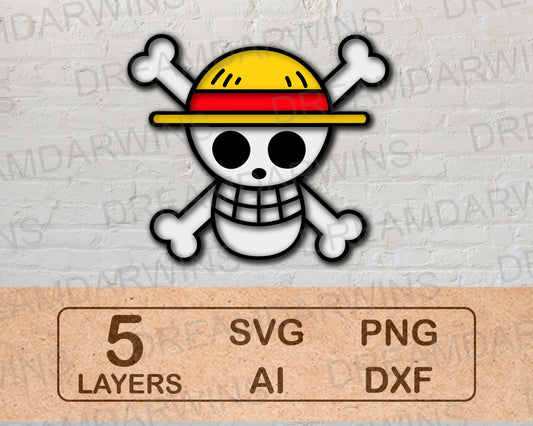 Strawhat Pirate Jolly Roger Flag Multilayer Laser Cut files