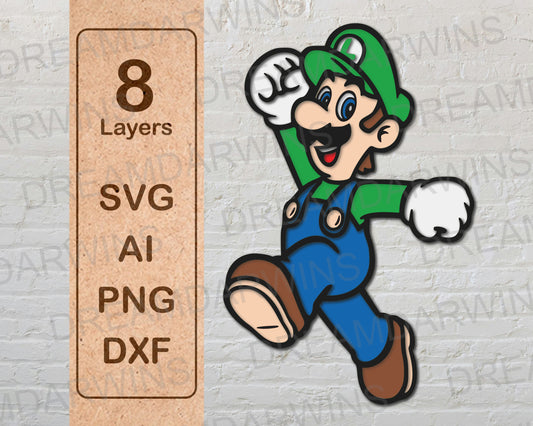 Luigi Super Mario Video Game Layered Laser Cut files