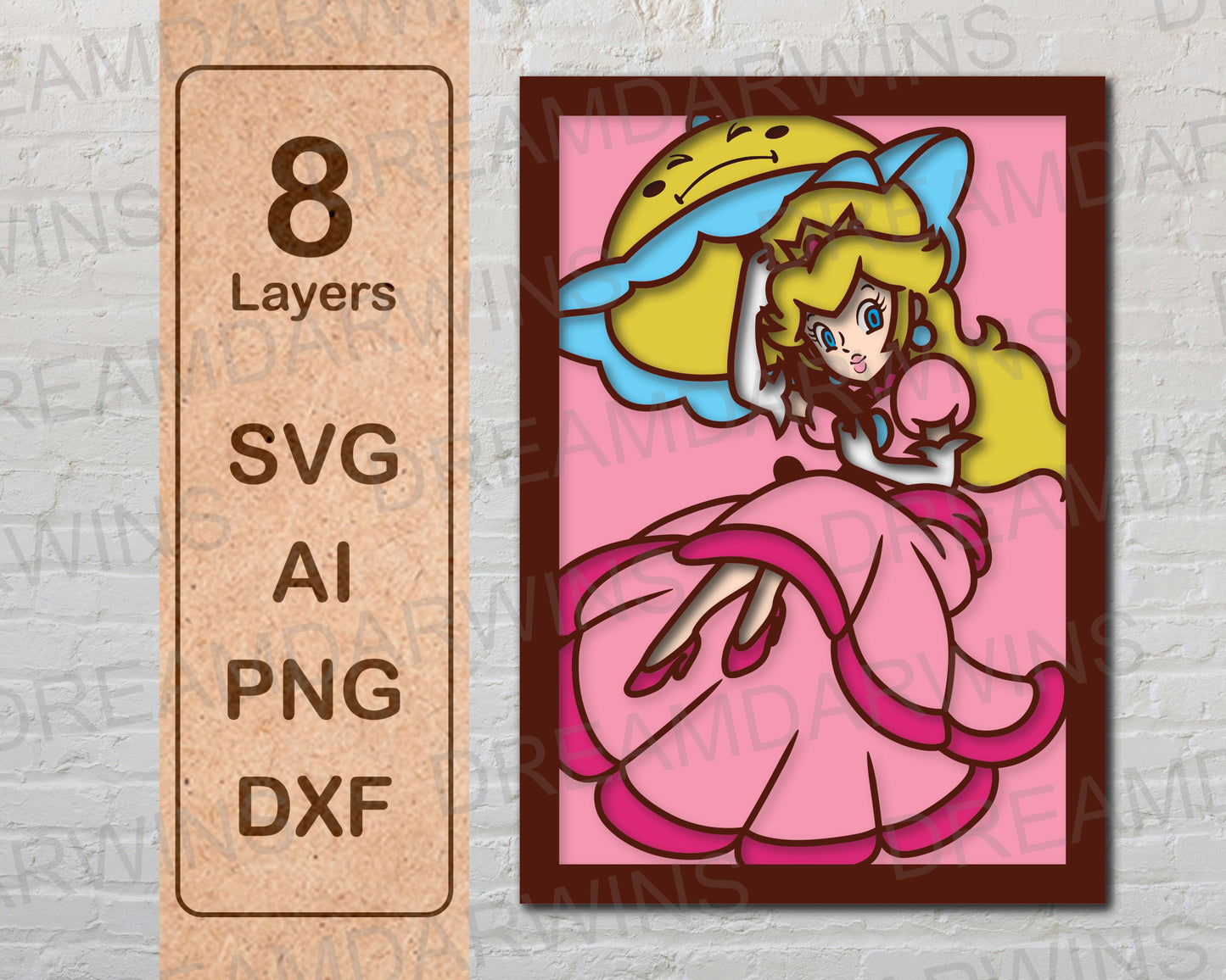 Princess Peach Head Super Mario Video Game Layered Laser Cut files